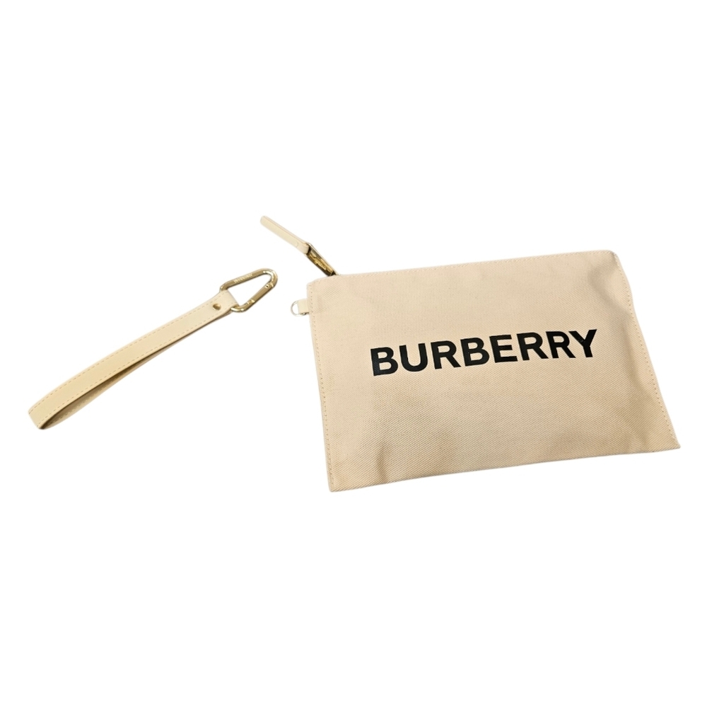NEW Burberry Cream Canvas | Logo | Detachable Strap | Wristlet